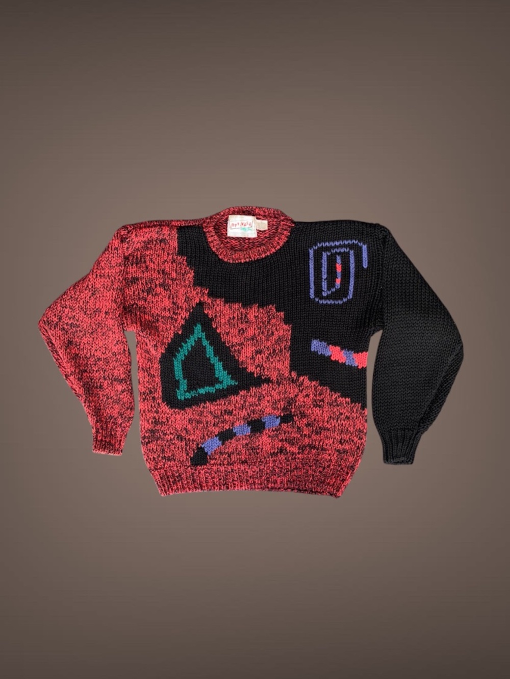 Women's Inprivate Studio Black & Red Pullover Sweater, Retro Funky, Large